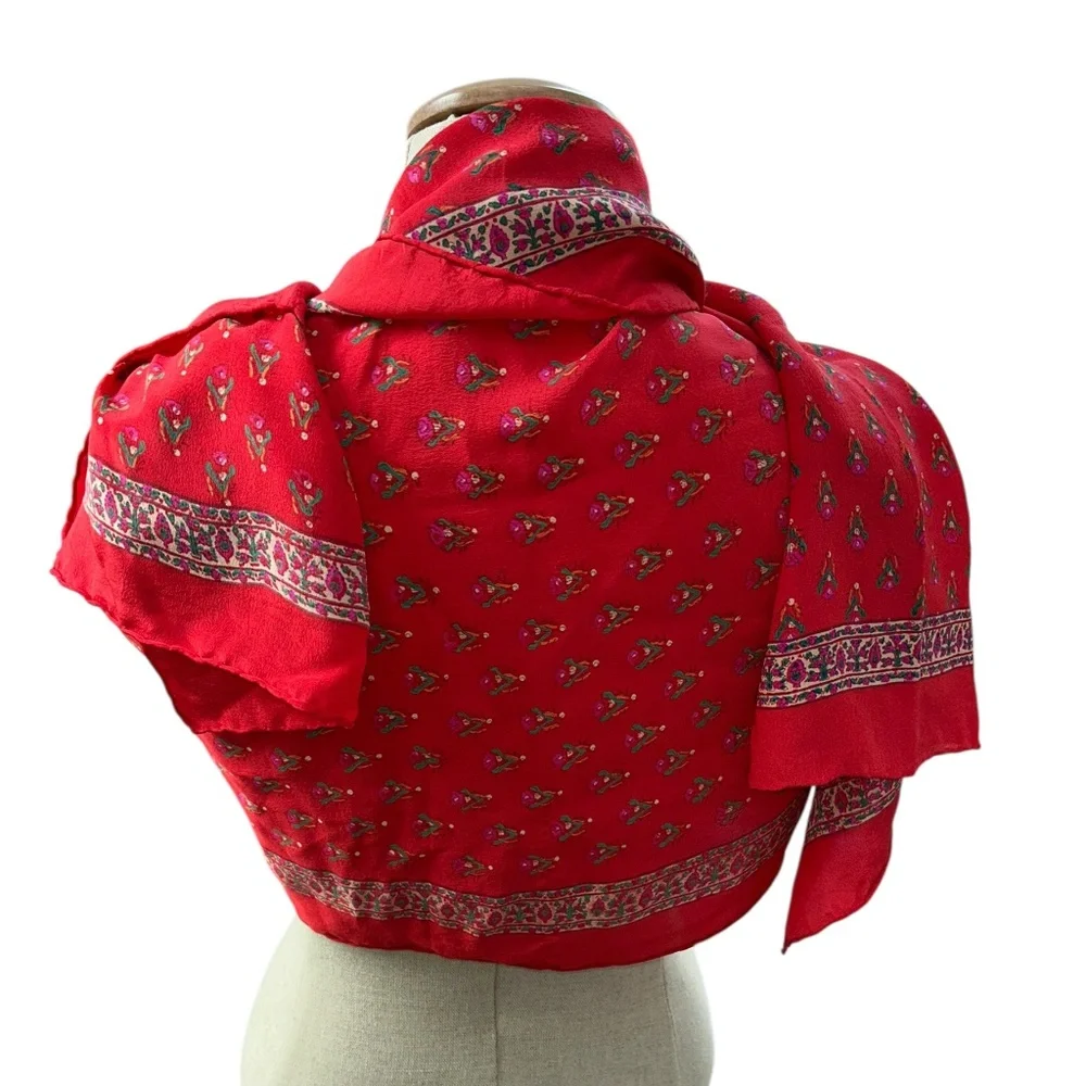Ethnic Indian wear Block Print flowers red SILK paisley print scarf shawl wrap
